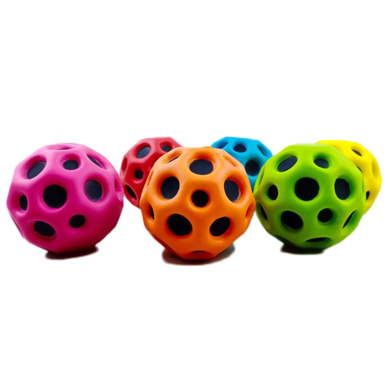 Hole Ball Soft Bouncy Ball Anti-fall Moon Shape Porous Bouncy Ball Kids Indoor Outdoor Toy Ergonomic Design Image