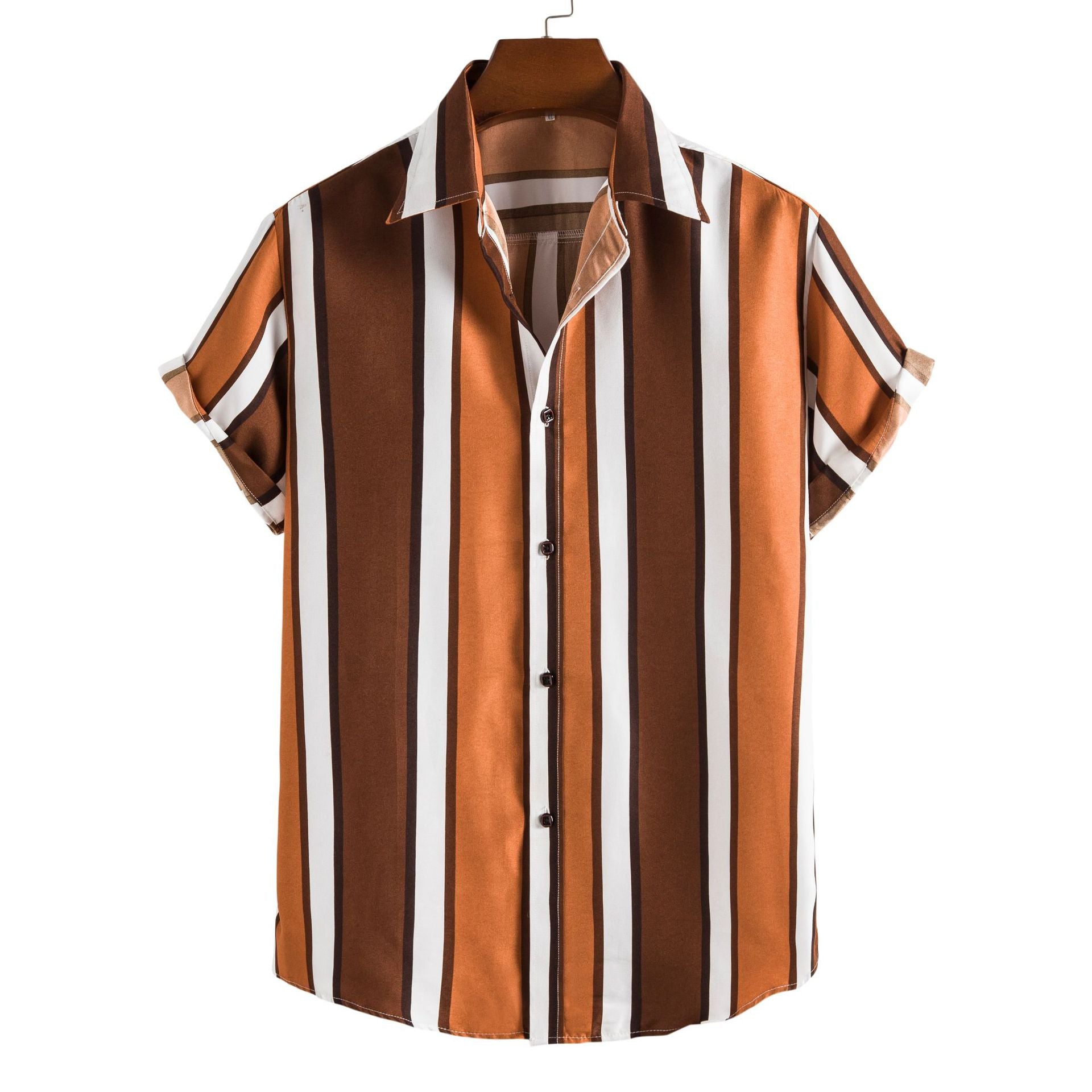 Simple Men's Short Sleeve Casual Shirt Striped Printed Shirt Image