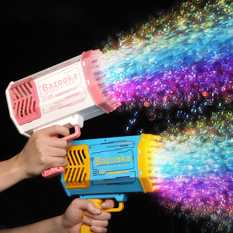 Bubble Gun Rocket 69 Holes Soap Bubbles Machine Gun Shape Automatic Blower With Light Toys For Kids Pomperos Image