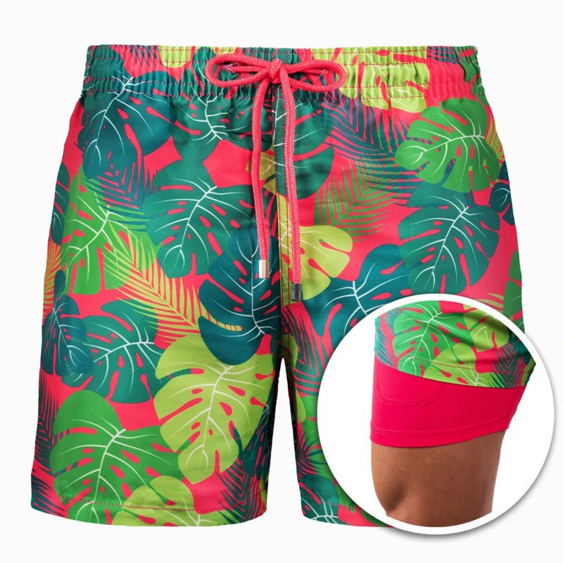 Men's Printed Beach Shorts Sports Double Layer Shorts Summer Image