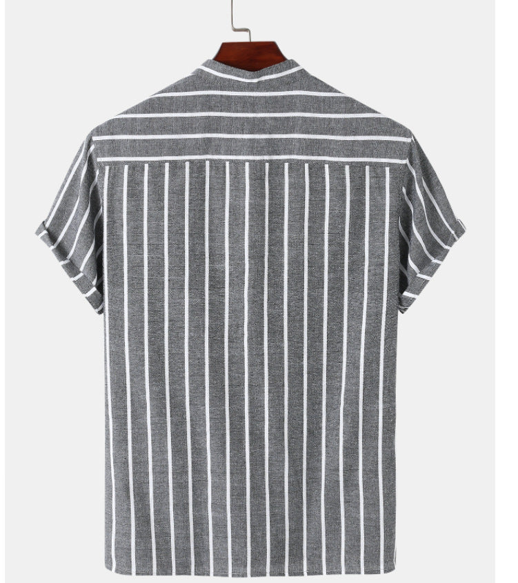 Oversized Striped Linen Men's Shirt Image