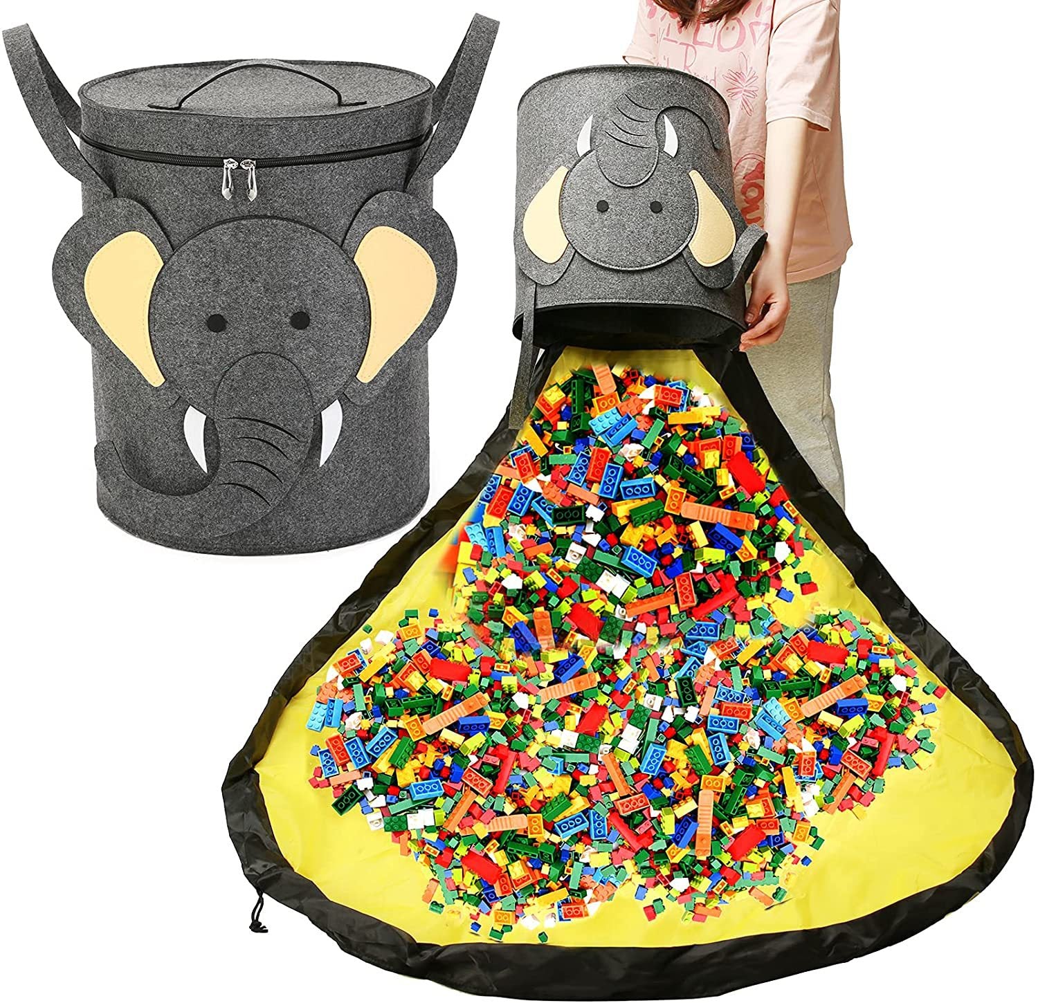 Felt Storage Bag Toy Play Mat 2 In 1 Pull Rope Image