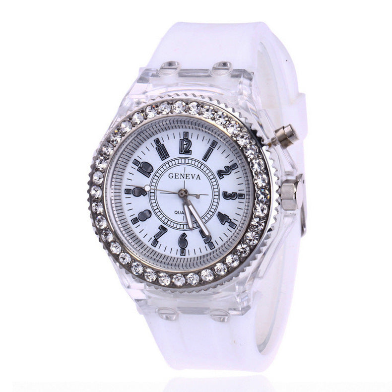 LED Luminous Watches Geneva Women Quartz Watch Women Ladies Silicone Bracelet Watches Image