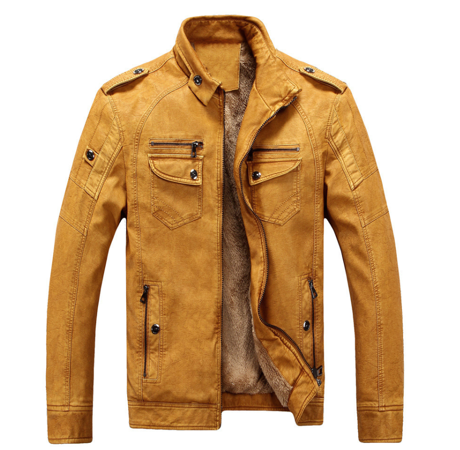 Leather Jacket Plus Velvet Washed Retro Leather Jacket Image