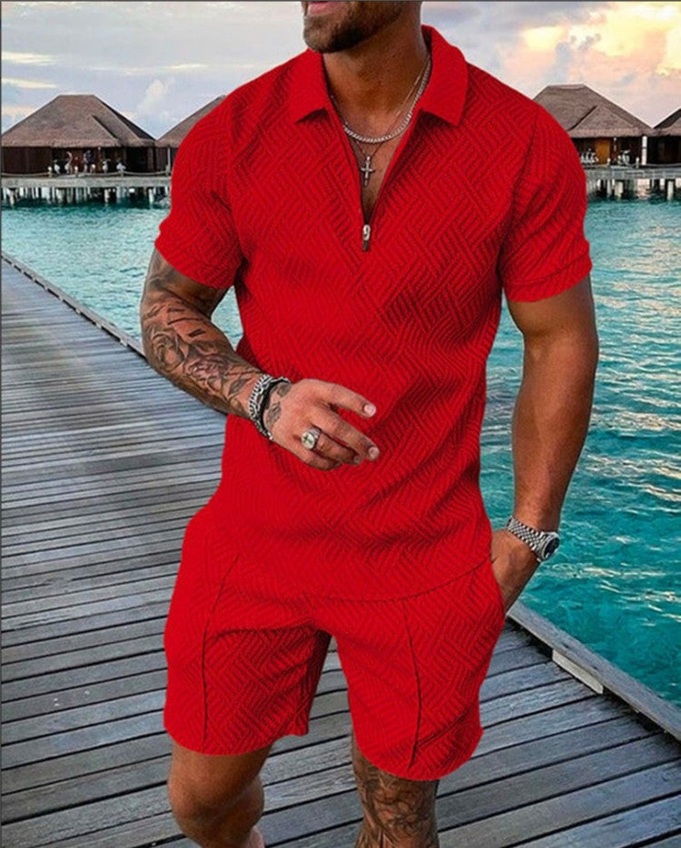 New Men's Summer Short Sleeve Shorts Casual Suit Image