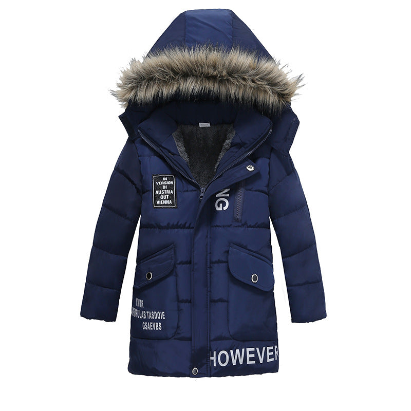 Boys Large Fur Collar Padded Warm Cotton Jacket Image