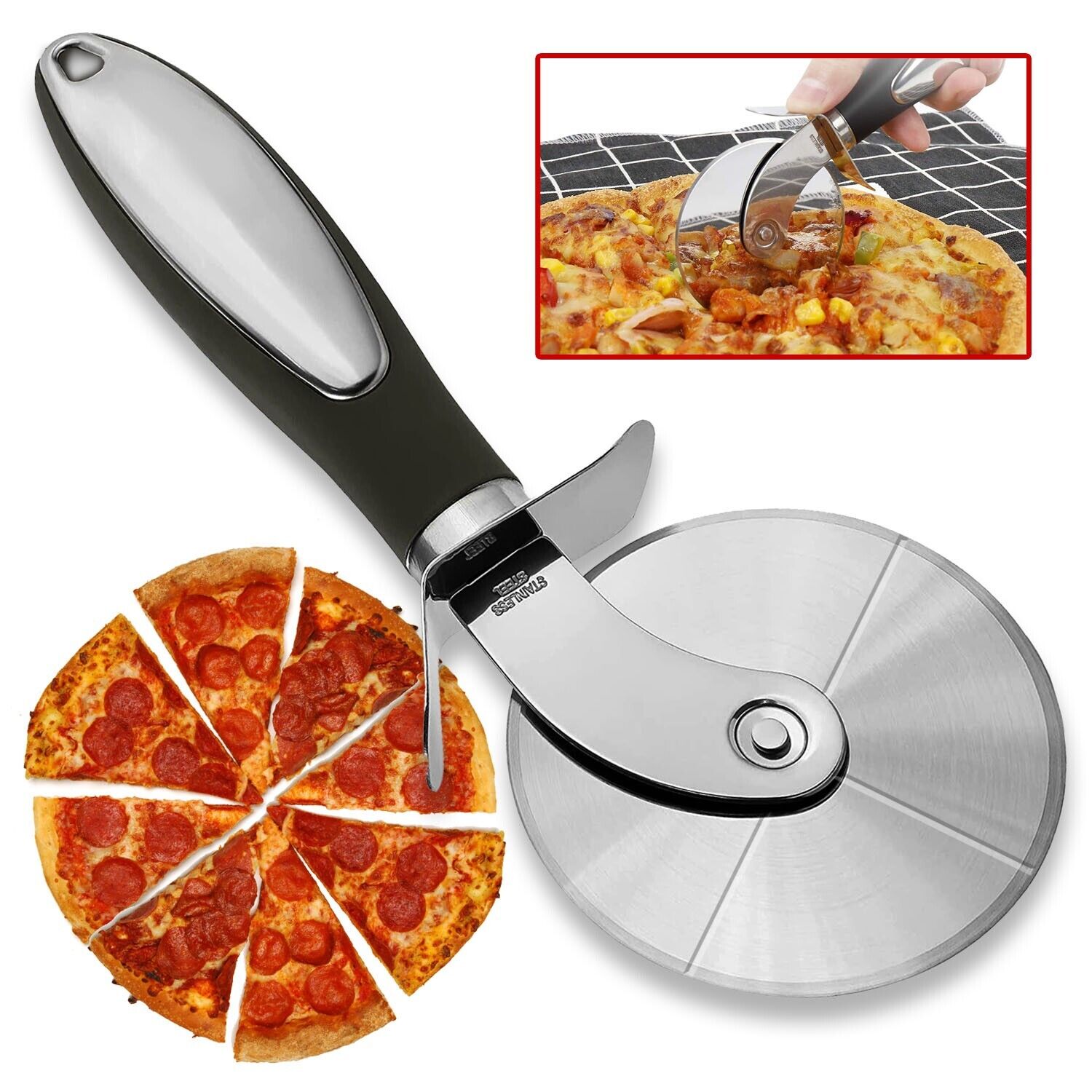 Pizza Cutter Wheel Kitchen Pizza Slicer Cutting Tool Stainless Steel Easy To Cut Image