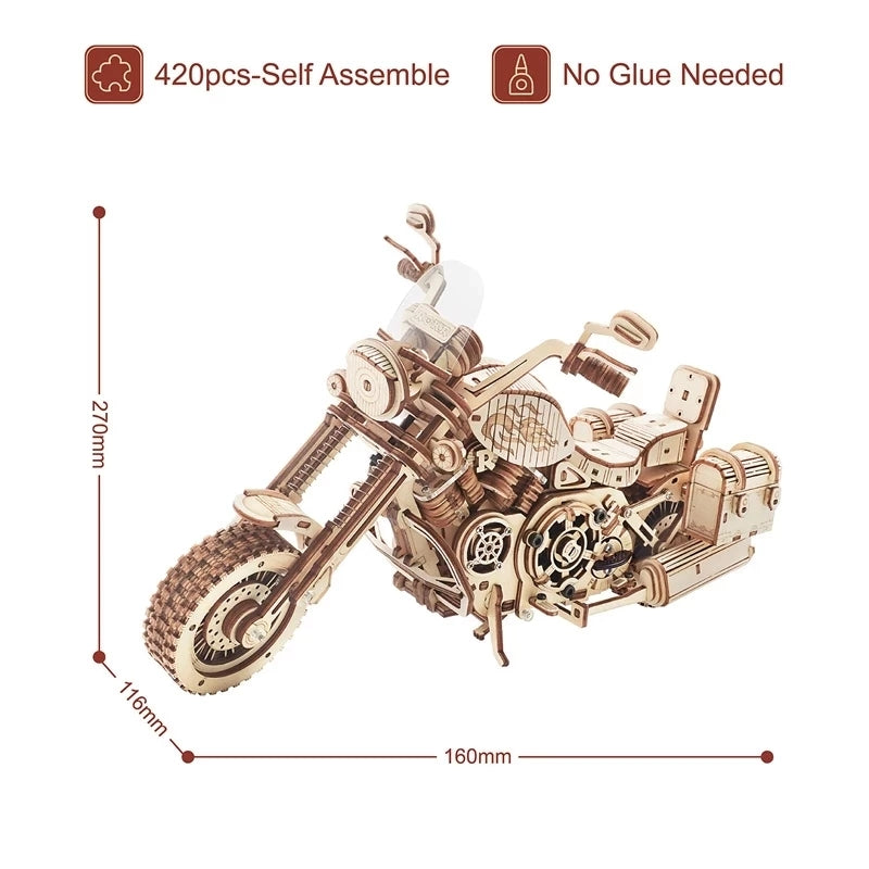 Robotime Rokr Cruiser Motorcycle DIY Wooden Model 420 Pcs Building Block Kits Funny Toys Gifts For Children Adults Dropshipping Image