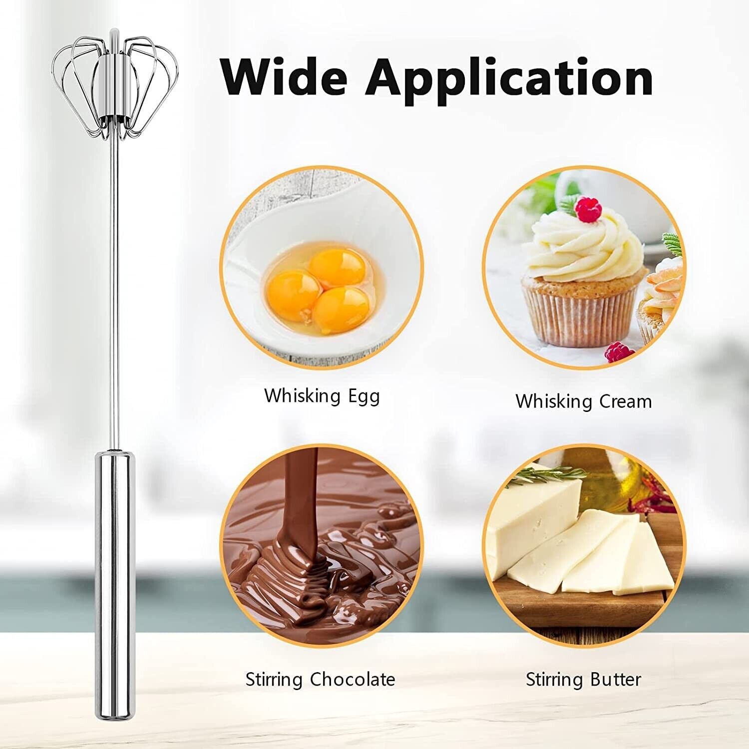 Semi-Automatic Egg Whisk Hand Push Egg Beater Stainless Steel Blender Mixer Whis Image