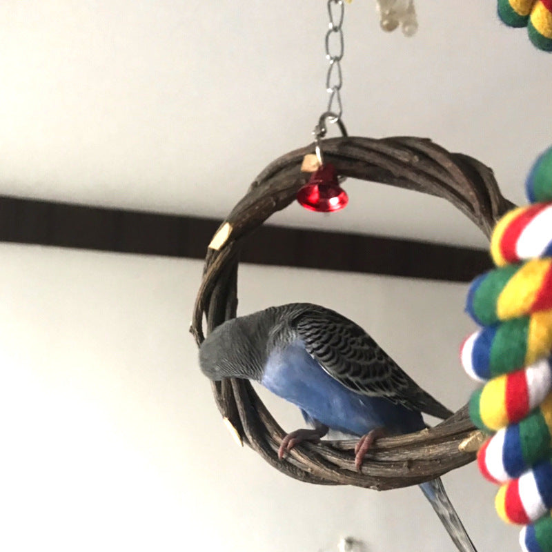 Bird Standing Frame Rattan Ring Chewing Toy Bird Cage Image