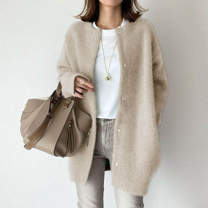 Loose Round Neck Single Breasted Cardigan Fashion Solid Color Coat Jacket Autumn And Winter Women's Clothing Image