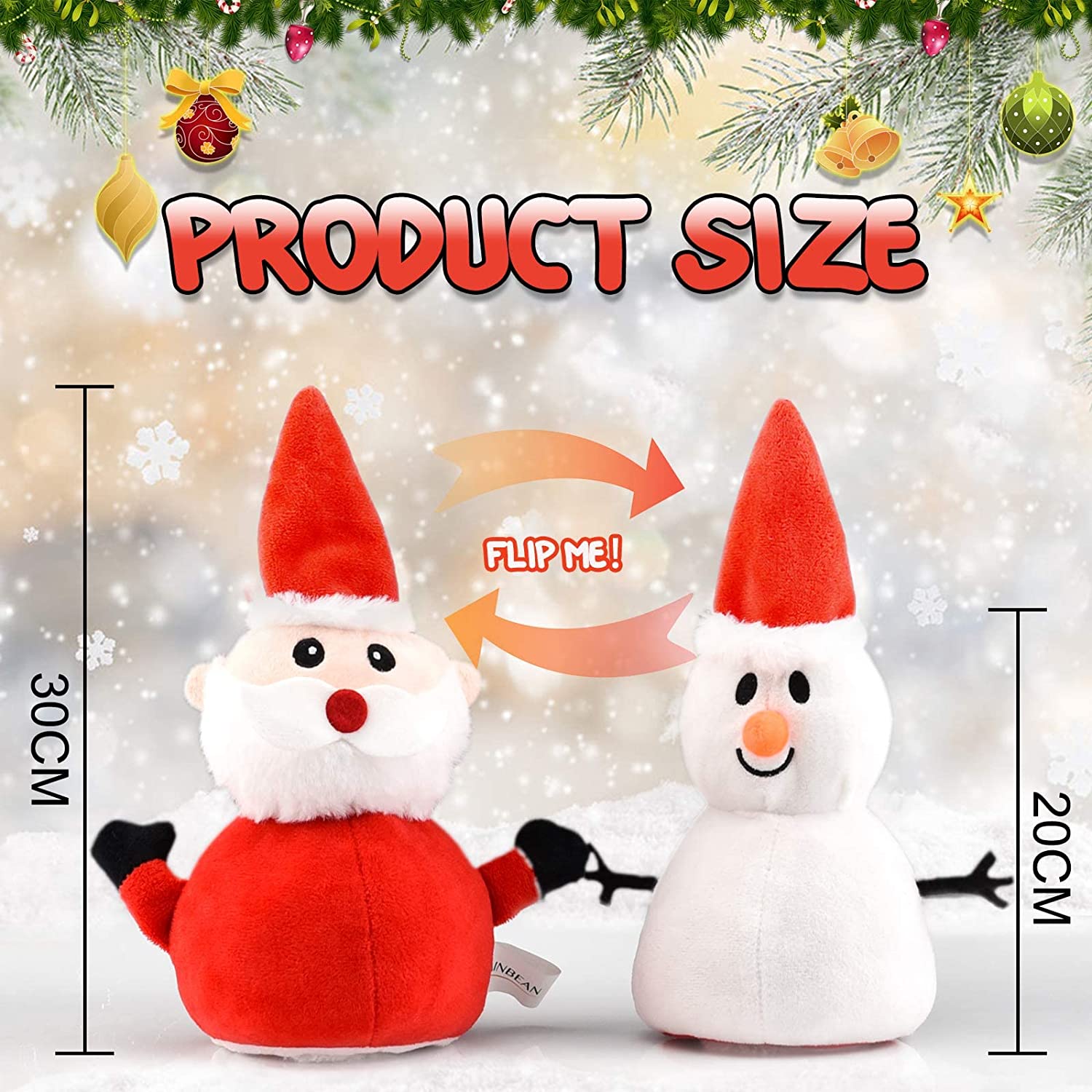 Santa Plush Snowman Plush Toy Reversible Christmas Santa Claus Double Side Stuffed Plushie Soft Doll New Year Birthday Gift for Kids Amazon Platform Banned Image