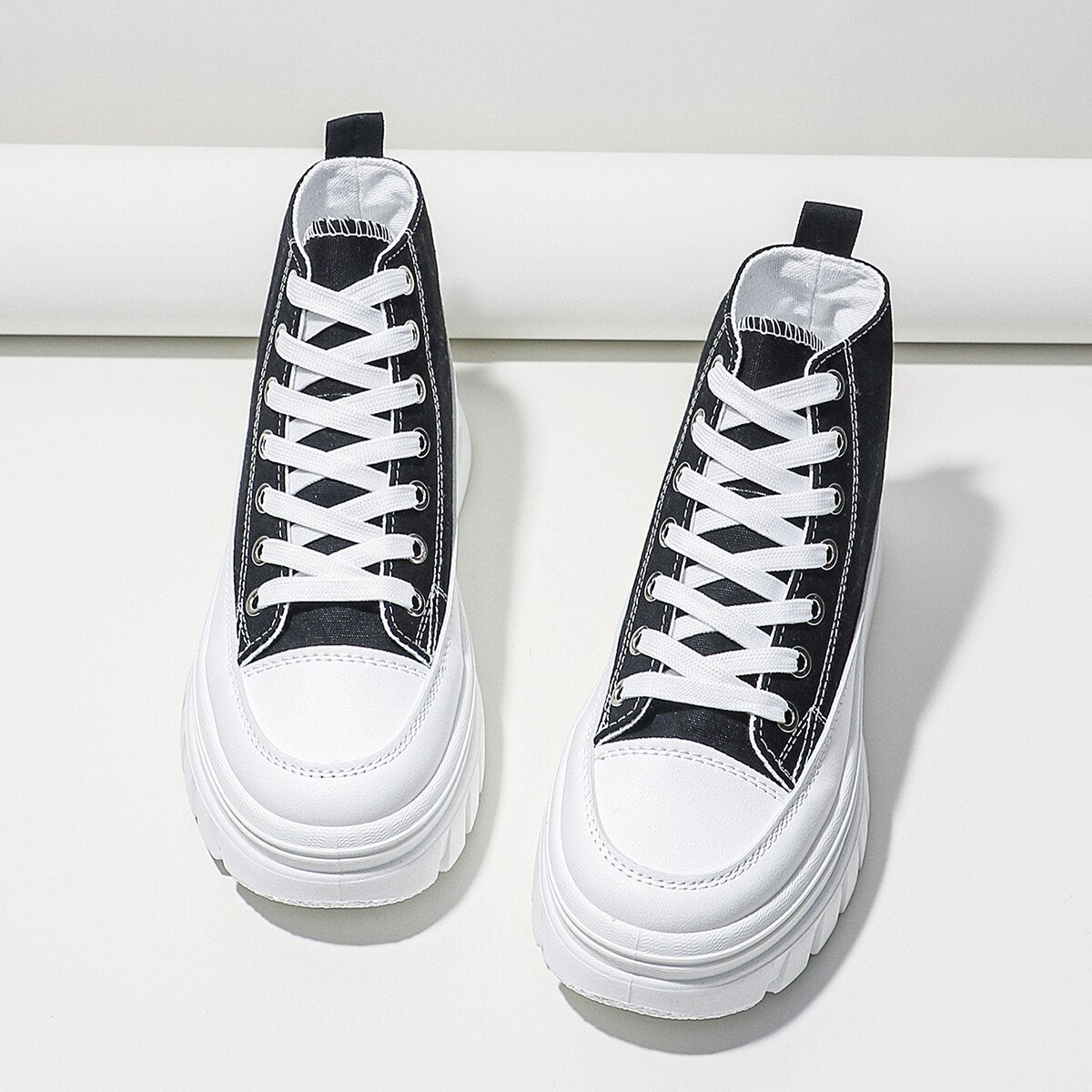 Women Lace-Up Front High Top Flatform Canvas Shoes Image