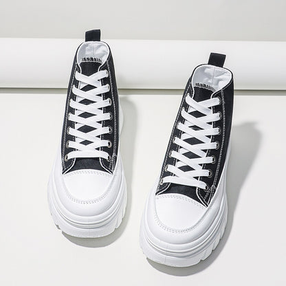 Women Lace-Up Front High Top Flatform Canvas Shoes