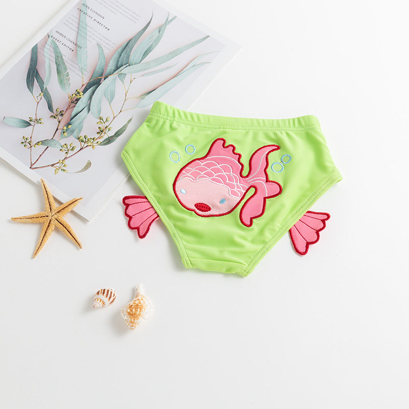 Baby Swimming Trunks Cute Embroidered Double Deck 1-3 Year Old Boys And Girls Learn Swimming Briefs Bathing Suit Image