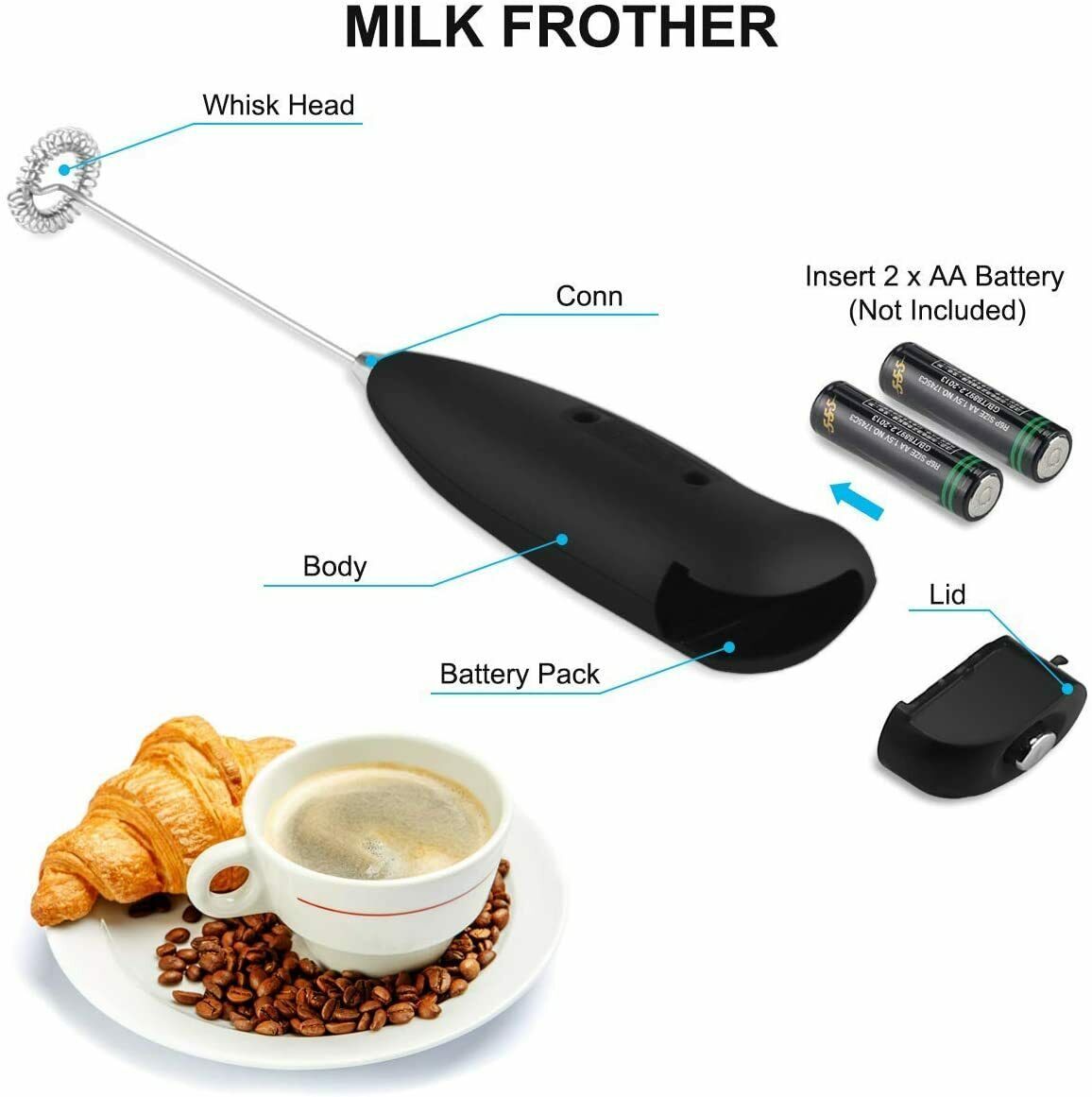 Electric Milk Frother Drink Foamer Whisk Mixer Stirrer Coffee Eggbeater Kitchen Image