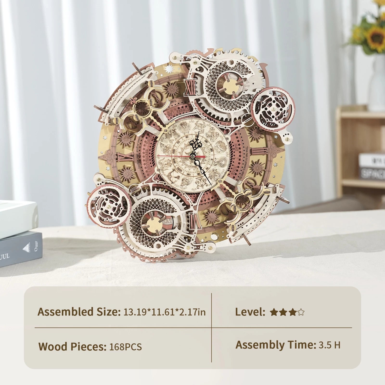 Robotime ROKR Zodiac Wall Clock 3D Wooden Puzzle Model Assembly Toys Gifts for Children Kids Teens LC601 Support Dropshipping Image