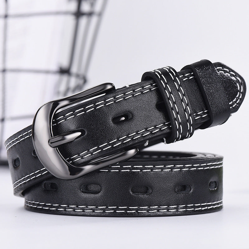 Two-line Men's And Women's Belts Young Students Hollow Out All-match Thin Trousers Belts Korean Denim Dress Belts Image