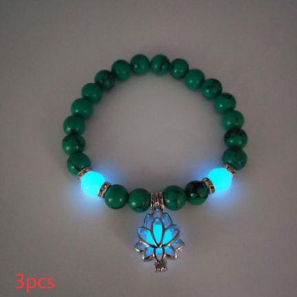 Energy Luminous Lotus Natural Stone Bracelet Yoga Healing Luminous Glow In The Dark Charm Beads Bracelet For Men Women Prayer Buddhism Image