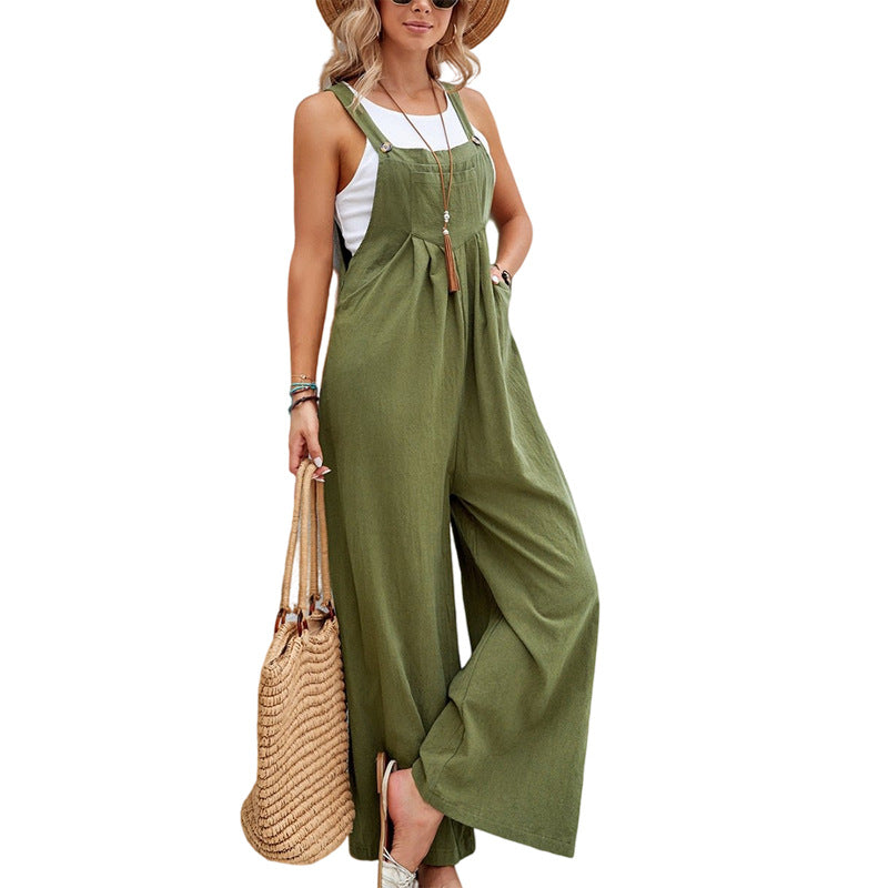 Women Long Bib Pants Overalls Casual Loose Rompers Jumpsuits With Pockets Image