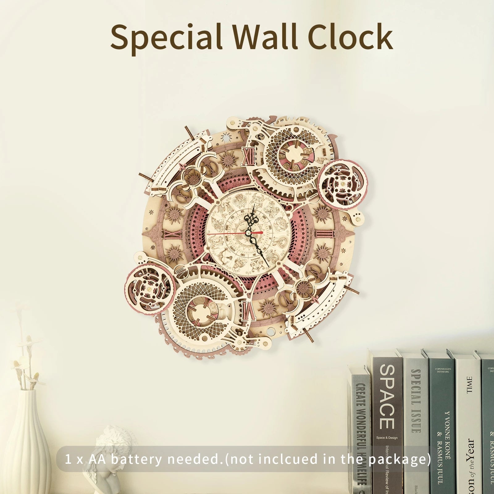 Robotime ROKR Zodiac Wall Clock 3D Wooden Puzzle Model Assembly Toys Gifts for Children Kids Teens LC601 Support Dropshipping Image