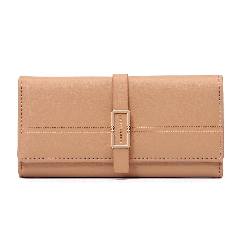 Long Metal Buckle Simple Tri-fold Clutch Image