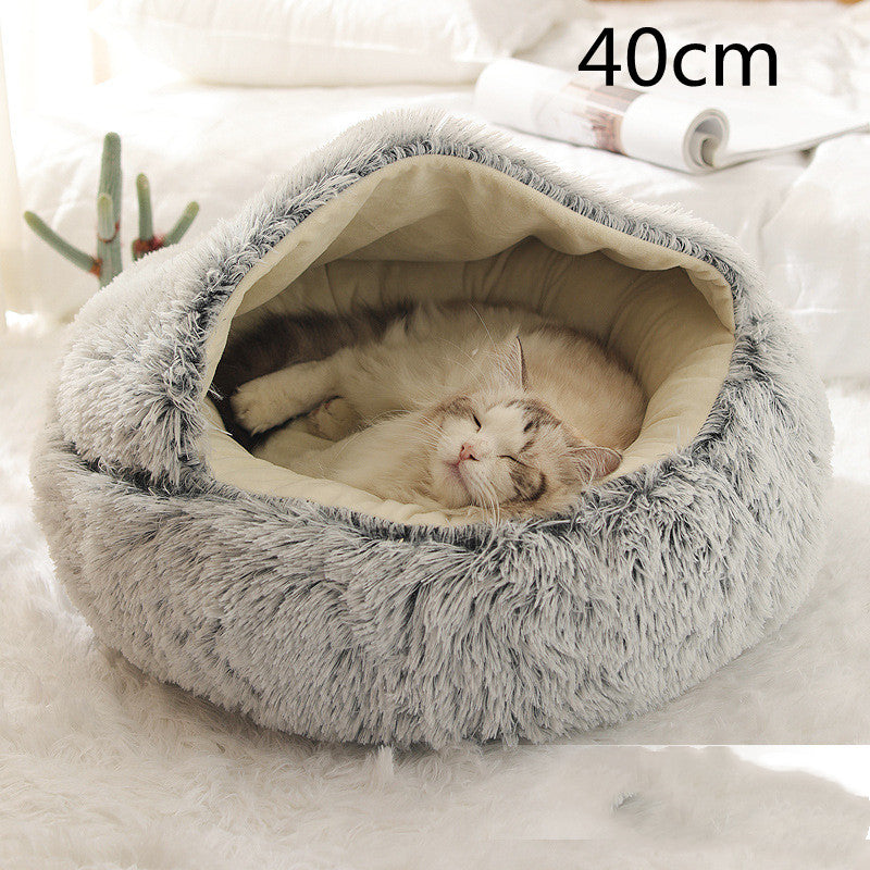 2 In 1 Dog And Cat Bed Pet Winter Bed Round Plush Warm Bed House Soft Long Plush Pets Bed Image