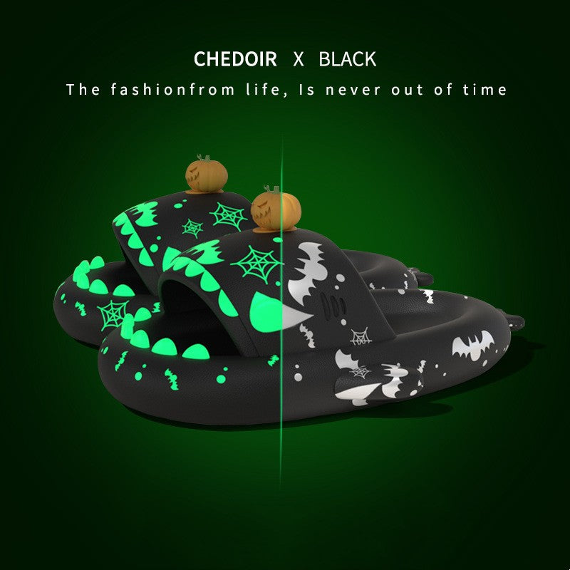 Halloween And Christmas Shoes Ins Luminous Shark Slippers Couple Men Women House Shoes Non-slip Bathroom Slippers Home Image