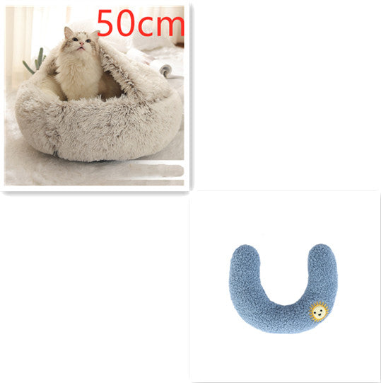 2 In 1 Dog And Cat Bed Pet Winter Bed Round Plush Warm Bed House Soft Long Plush Pets Bed Image