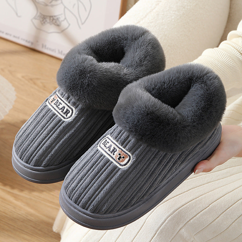 Winter Warm House Slippers Woman Plush Covered Heel Cotton Shoes Indoor And Outdoor Thick-soled Non-slip Fluffy Slippers For Men Image