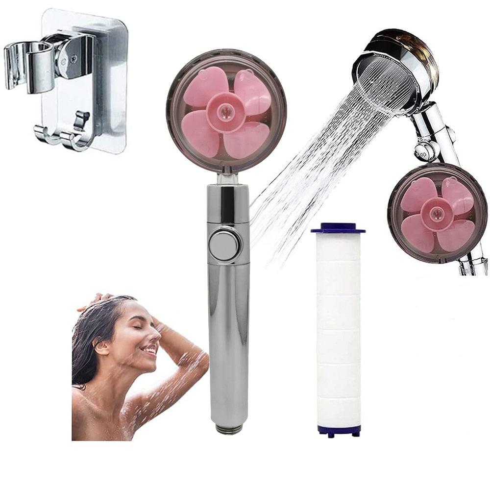 Propeller Driven Shower Head With Stop Button And Cotton Filter Turbocharged High Pressure Handheld Shower Nozzle Image