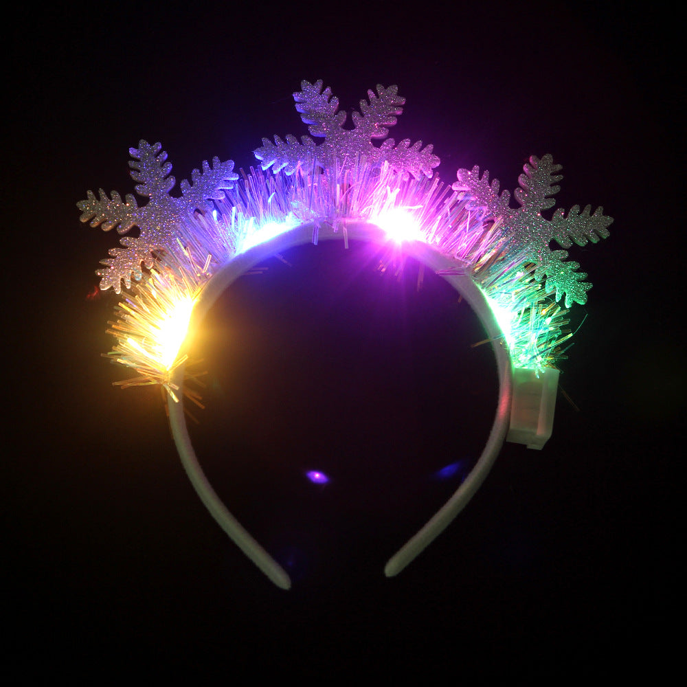 IPC Christmas Hair Band Glowing Headband Xmas Tree Snowflake Hair Band Deer Horn Light Flashing Headwear Merry Christmas Gift Image