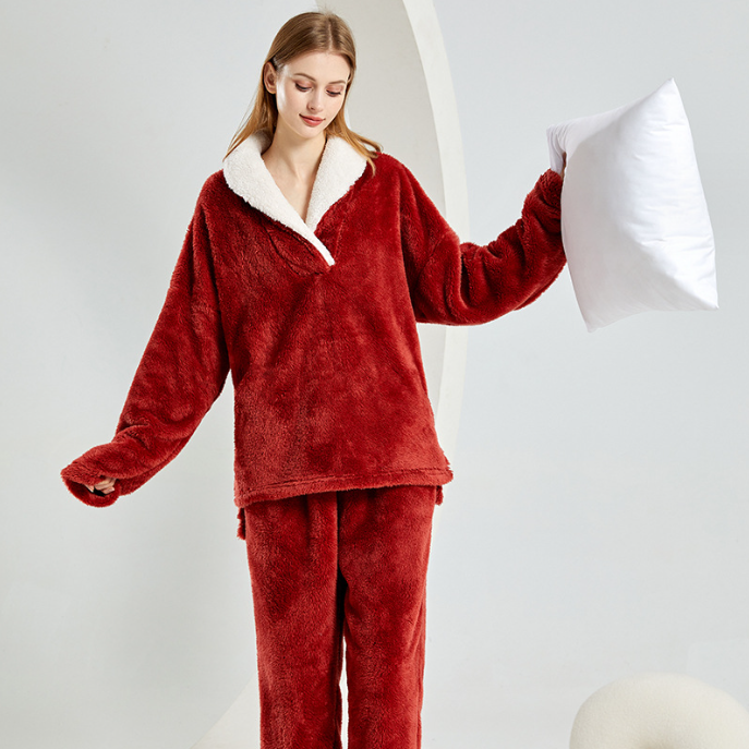Flannel Pajamas Pajamas Set Thickening Couples Home Service Image