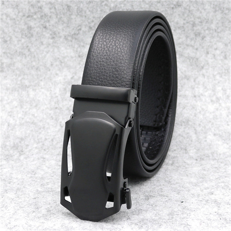 Microfiber Leather Ratchet Belt Adjustable Automatic Buckle Black Belts For Men Image