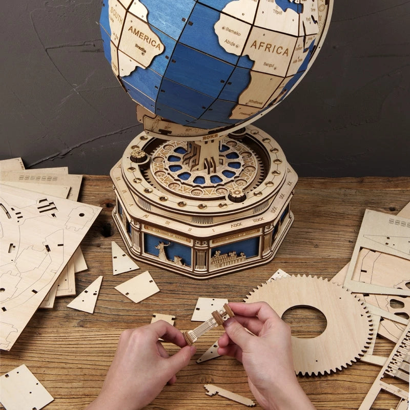 Robotime Globe Earth 567pcs 3D Wooden Puzzle Games Ocean Map Ball Assemble Model Toys Xms Gift for Children Boys Dropshipping Image