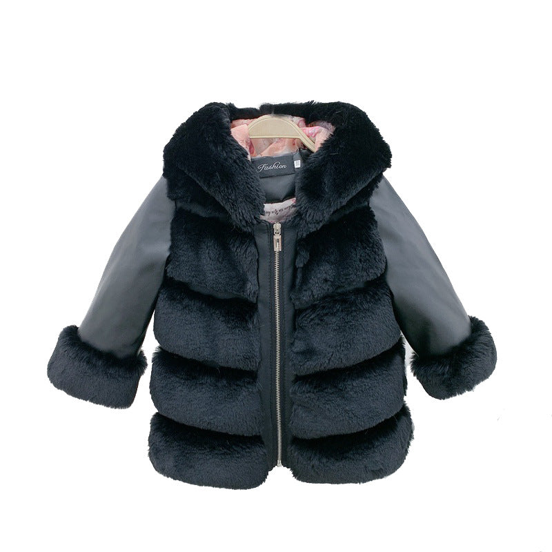 Children's Cotton Coat Rex Rabbit Hooded Faux Fur Coat Image