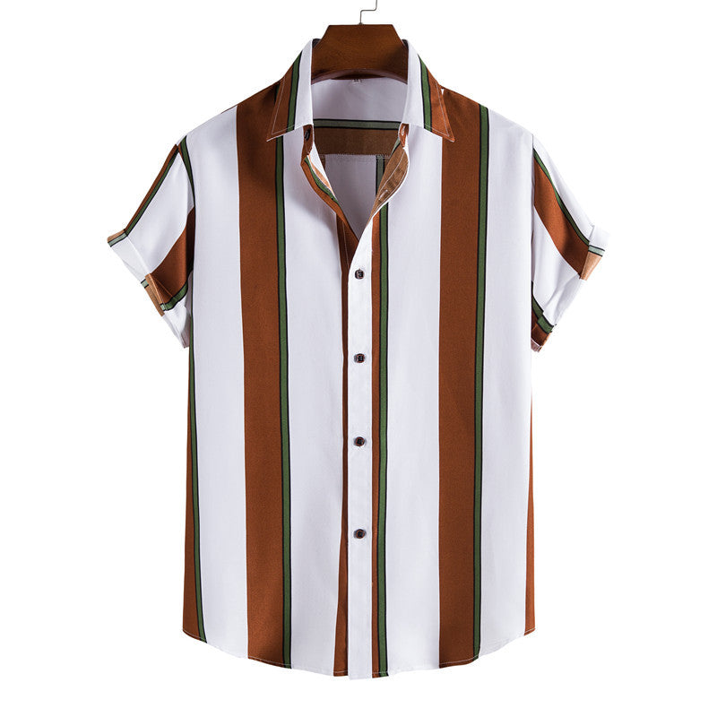 Simple Men's Short Sleeve Casual Shirt Striped Printed Shirt Image