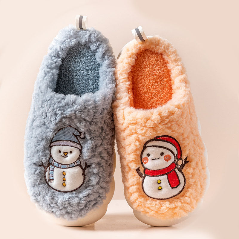 Cute Snowman Slippers Winter Indoor Household Warm Plush Thick-Soled Anti-slip Couple Home Slipper Soft Floor Bedroom House Shoes Image