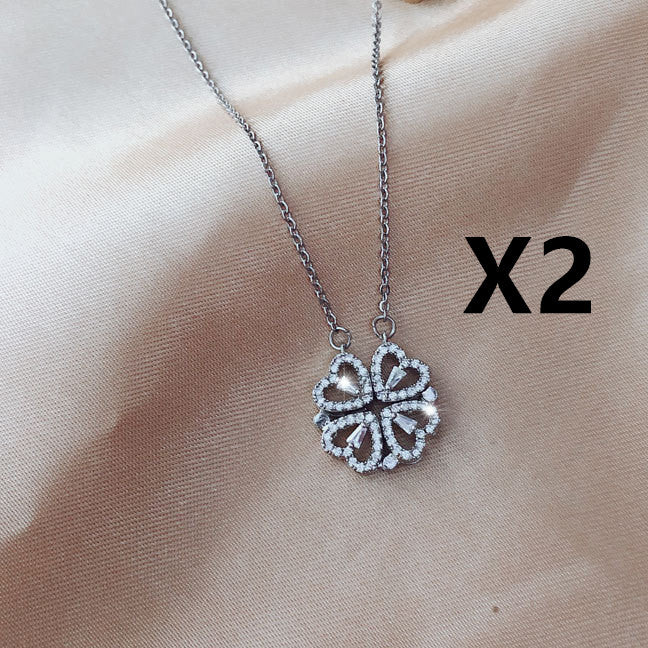 Explosive Style Detachable Deformed Four-leaf Clover Necklace For Women A Multi-wearing Zircon Small Love Short Clavicle Chain Image