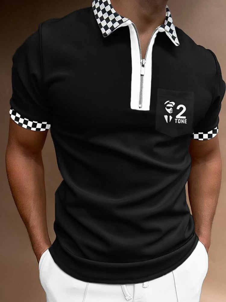 Men's POLO Shirt Striped Printed Short Sleeve T-Shirt Lapel Shirt Image