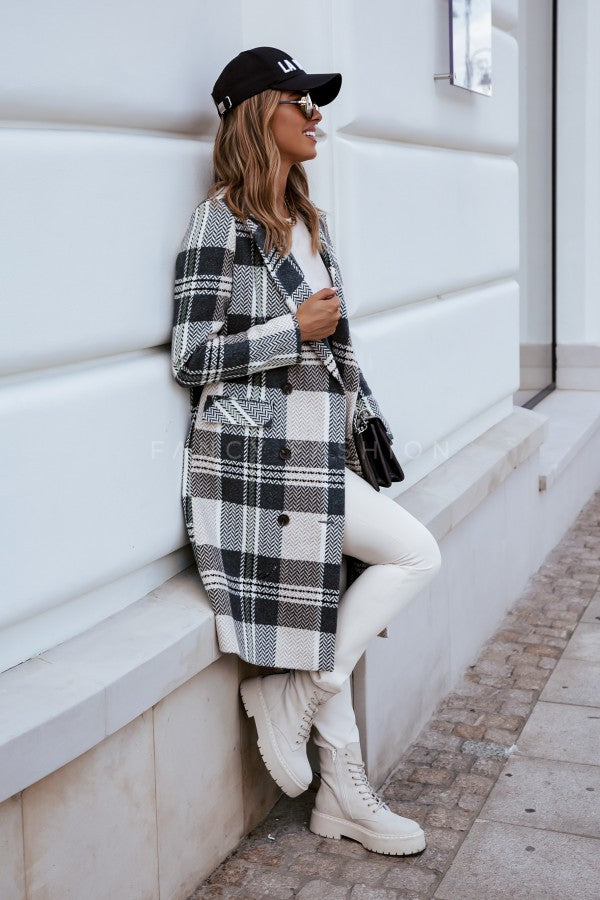 European And American Fashion Plaid Woolen Coat Image