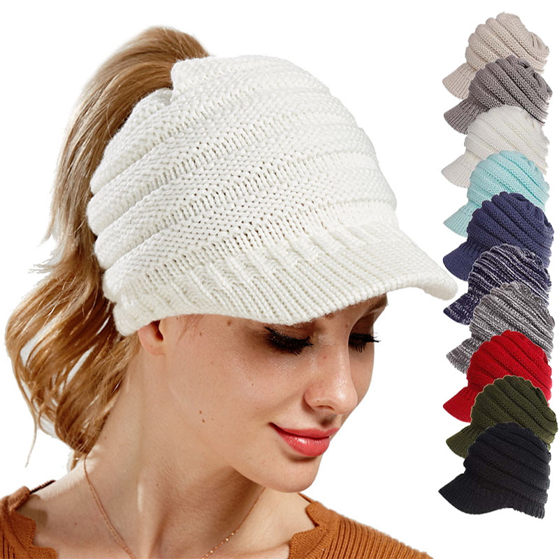 Women Ponytail Beanies Autumn Winter Hats Female Soft Knitting Caps Warm Ladies Skullies Image