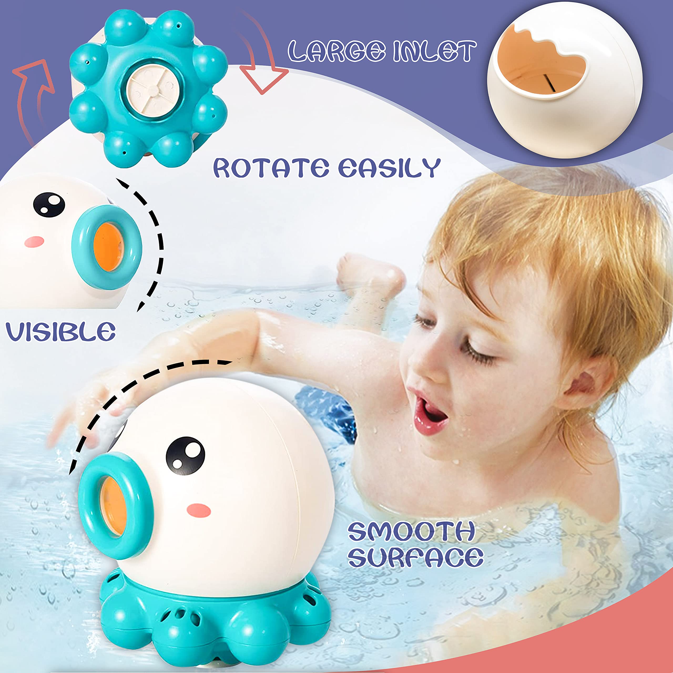 Octopus Fountain Bath Toy Water Jet Rotating Shower Bathroom Toy Summer Water Toys Sprinkler Beach Toys Kids Water Toys Image