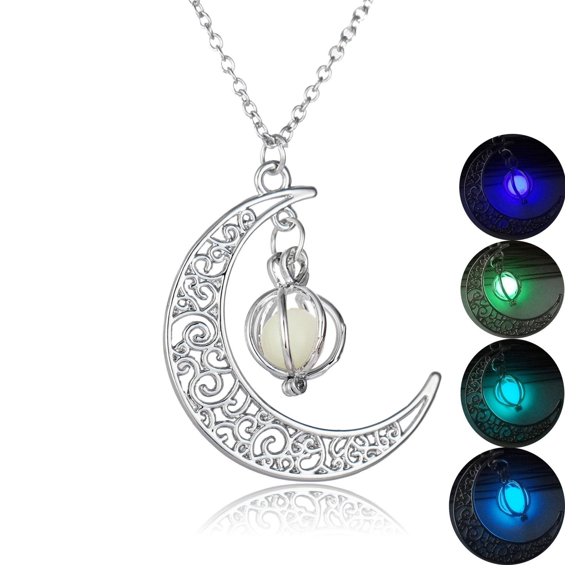 Fashion Moon Natural Glowing Stone Healing Necklace Women Gift Charm Luminous Pendant Necklace Jewelry Image