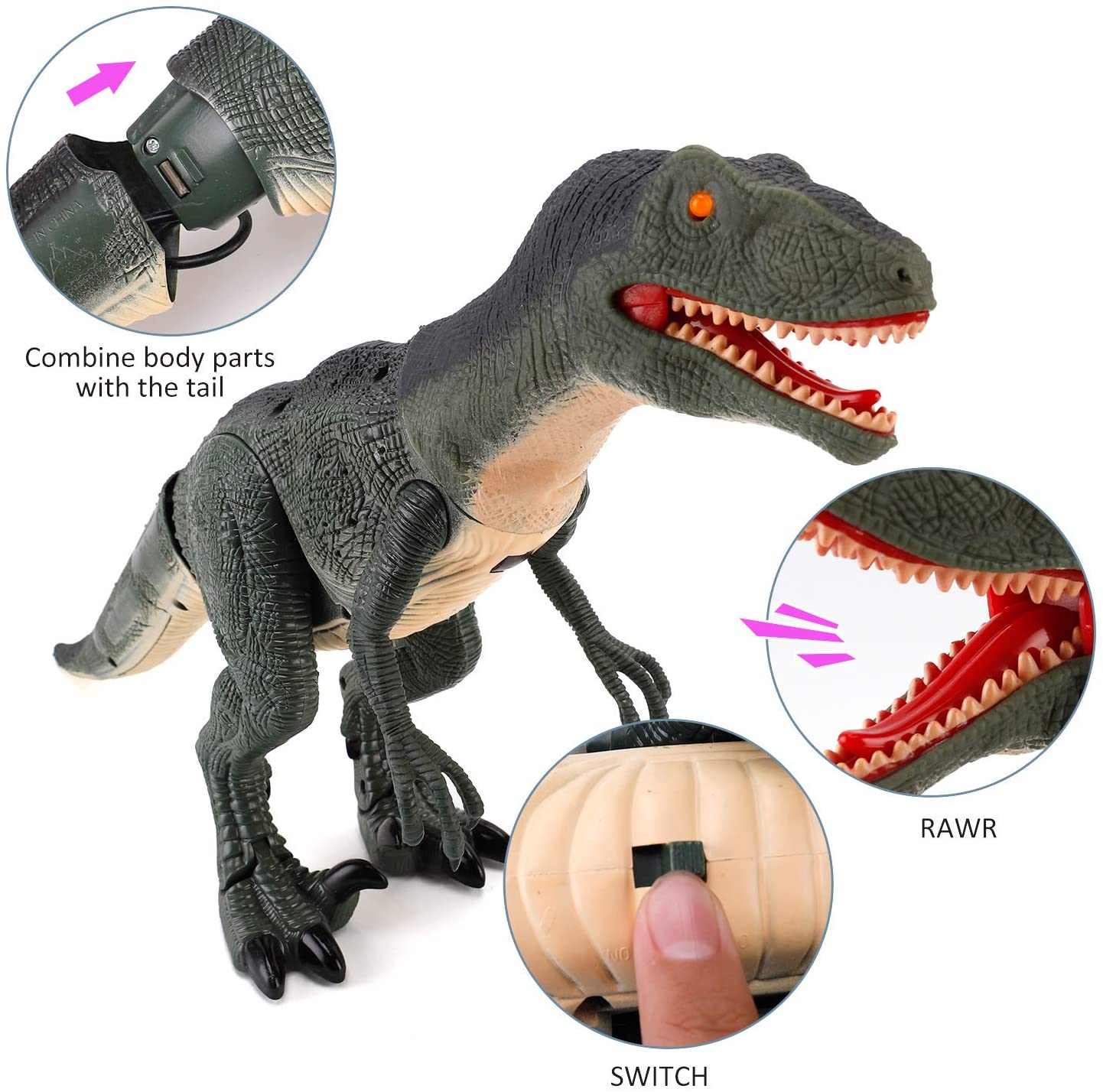 Remote Control R C Walking Dinosaur Toy With Shaking Head,Light Up Eyes & Sounds ,Velociraptor,Gift For Kids Amazon Platform Banned Image