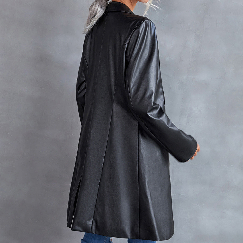 Women's Leather Slim Long-sleeved Windbreaker Blazer Top Image