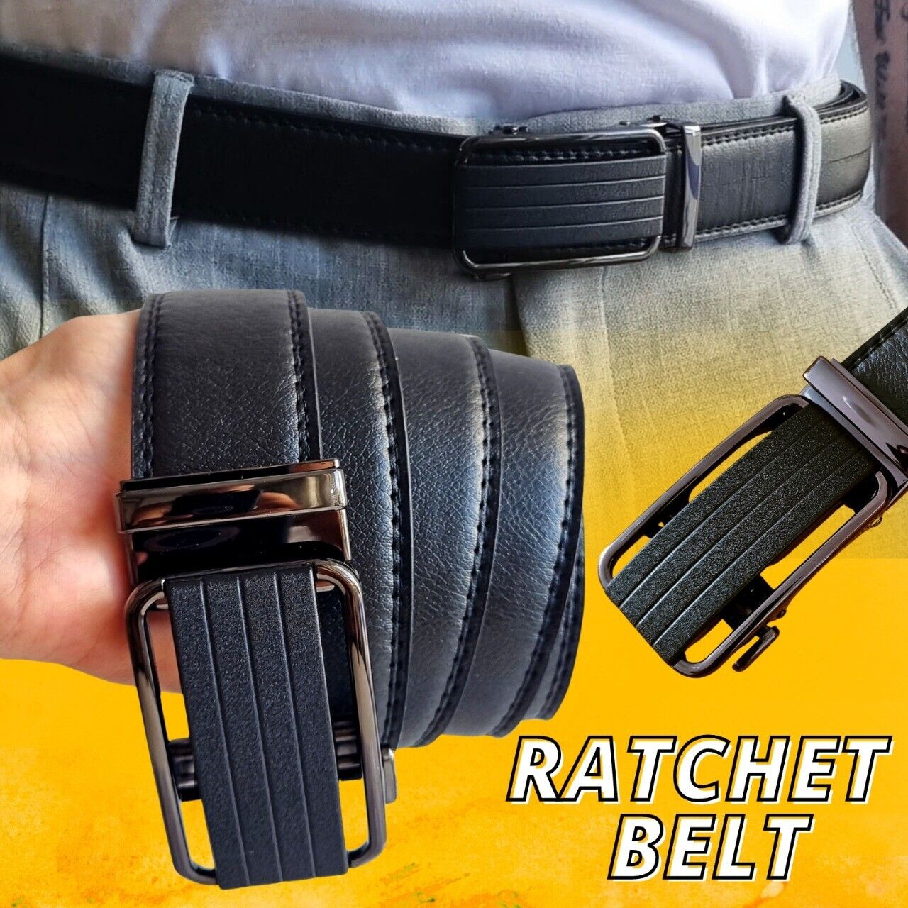 Men's Ratchet Belt Leather Mens Belt With Slide Buckle Ratchet Belts For Men USA Image