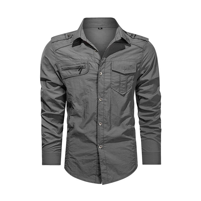 Men Shirt Outwear Military Thin Long Sleeve Shirts Quick-dry Solid Casual Fit Men Shirt Image