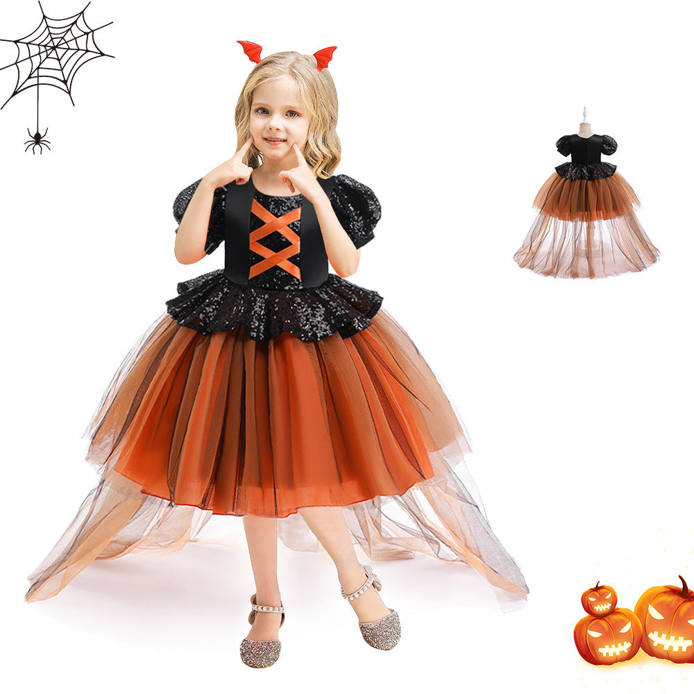 Halloween Girls' Witch Performance Costume Party Dress Image