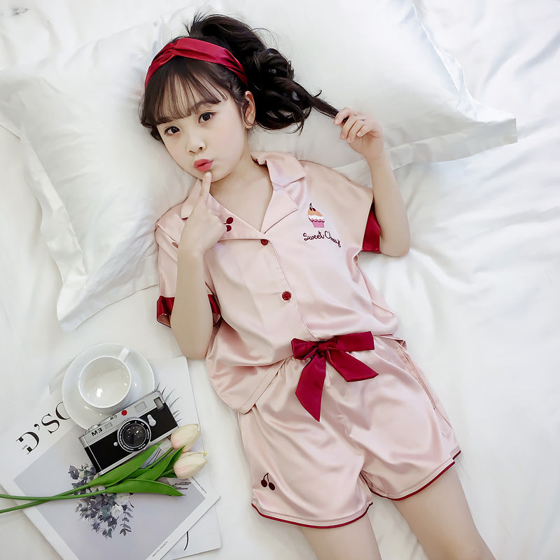 Girls Summer Cartoon Pajamas Short-sleeved Shorts Two-piece Suit Image